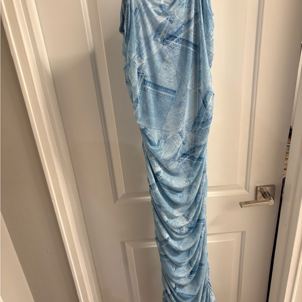 Good American Ruched Mesh Midi Dress In Patchwork - Picture 5 of 7